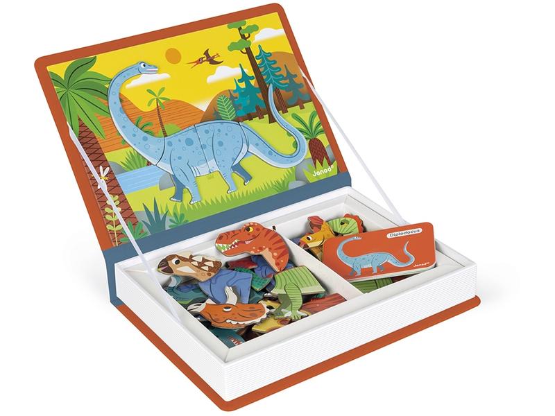 Janod Beschäftigungsspielzeug Magnetbuch Dinosaurier Magnetisches Lernspiel