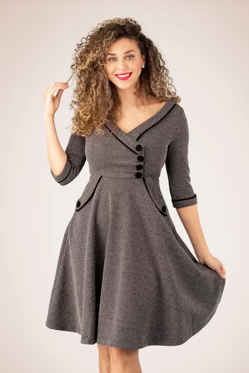 Vixen Marica herringbone swing jurk in grijs