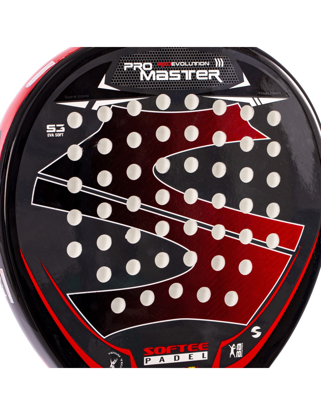 Raquete de padel Softee Pro Master Evolution vermelha.