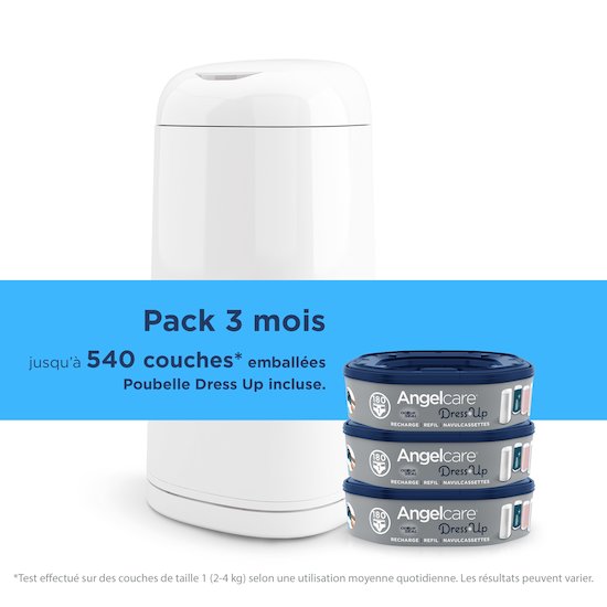 Starter Pack Poubelle à couches Dress Up + 3 recharges   Blanc        de               Angelcare