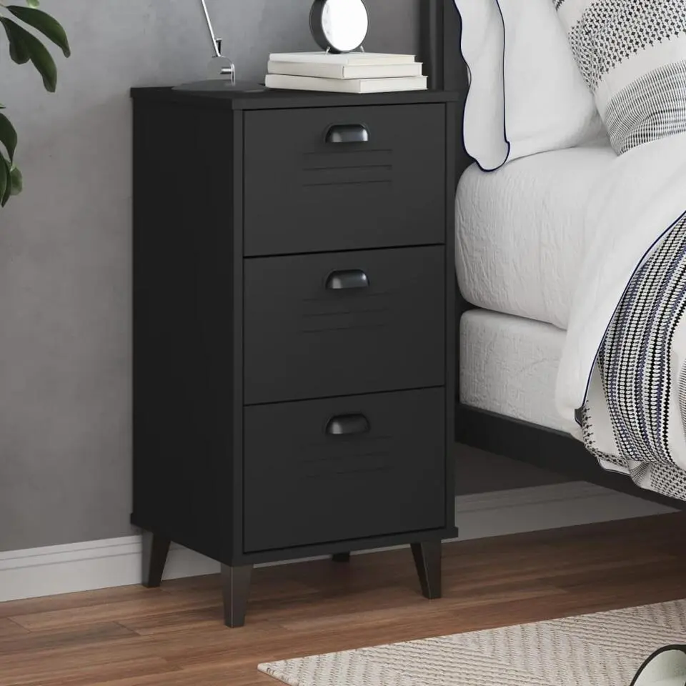 vidaXL - Nachtkastje VIKEN met metalen poten en 3 lades - Zwart - 40x35x80 cm