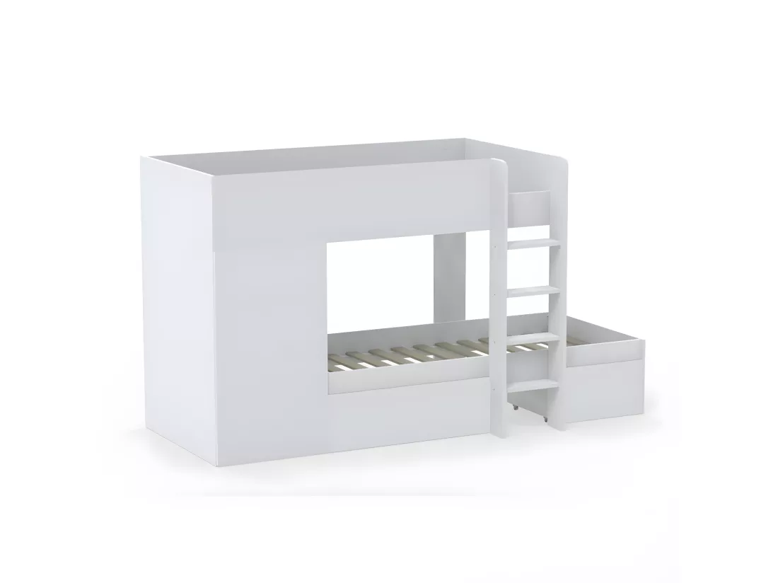 Lit superposé TWIN 90x190 avec armoire et tiroirs + 2 sommiers / Blanc