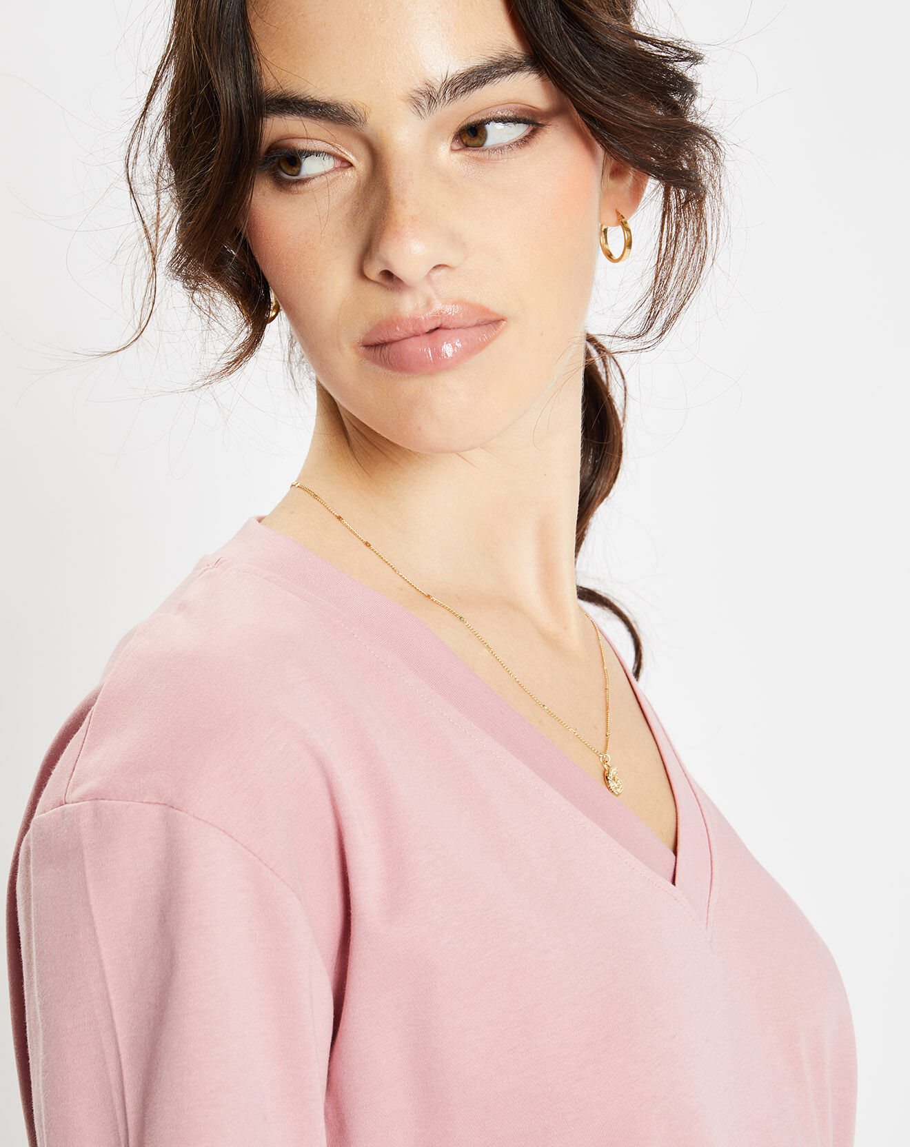 Jodhpur T-Shirt 100% Coton Biologique Baribo col V rose