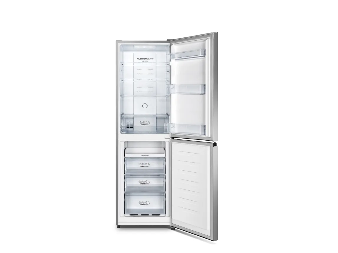 Gorenje Essential NRK418ECS4 - Køleskab/fryser - bund-fryser - bredde: 55 cm - dybde: 55.7 cm - højde: 182.4 cm - 256 liter - Klasse E - grå