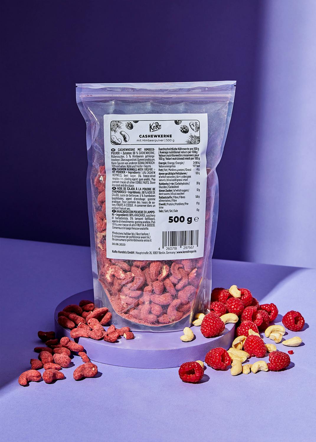 Cashewkerne mit Himbeerpulver 500 g