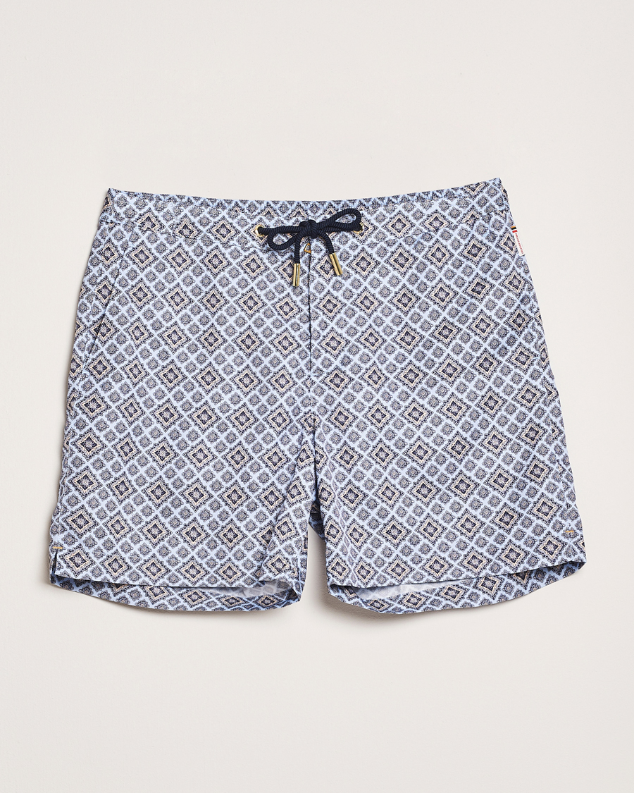 Orlebar Brown Bulldog Drawcord Paisley Swimshorts Wave Blue