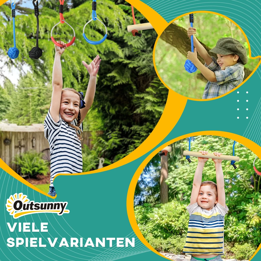 Outsunny Ninja Slackline-Set mit Aufbewahrungstasche für Kinder bunt