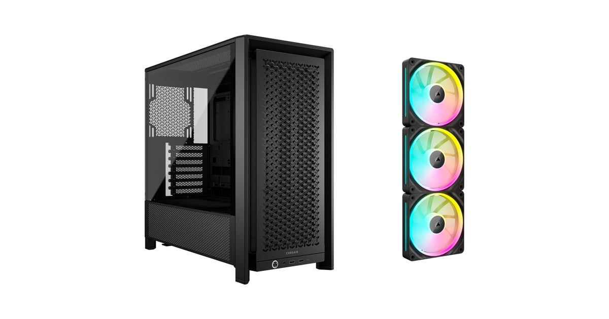 CorsairFRAME 4000D + iCUE LINK LX120 RGB Triple Pack bundel midi tower behuizing  (Zwart | 2x USB-A | 1x USB-C | Tempered Glass)