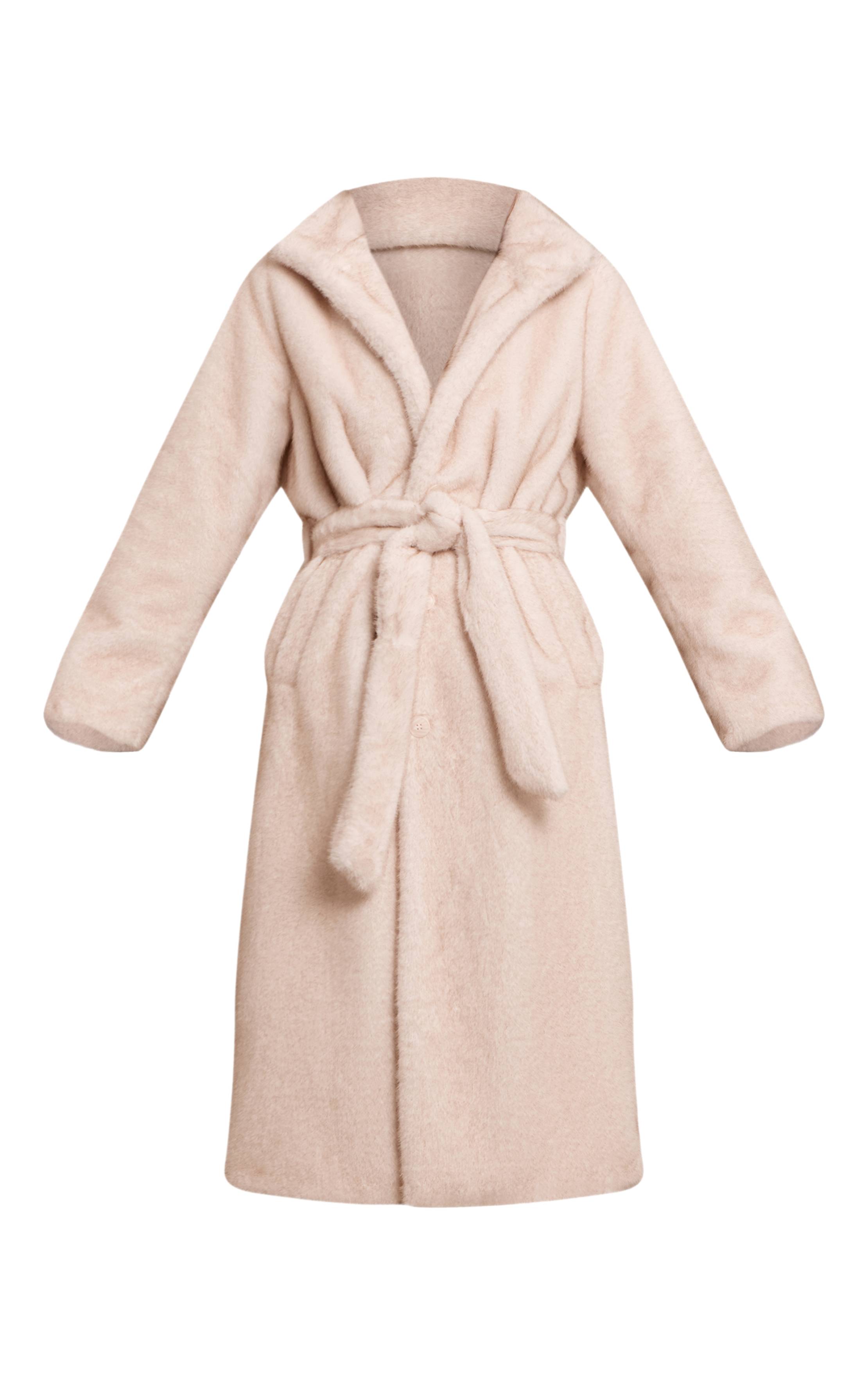 Crème Manteau Long Col Montant En Synthétique