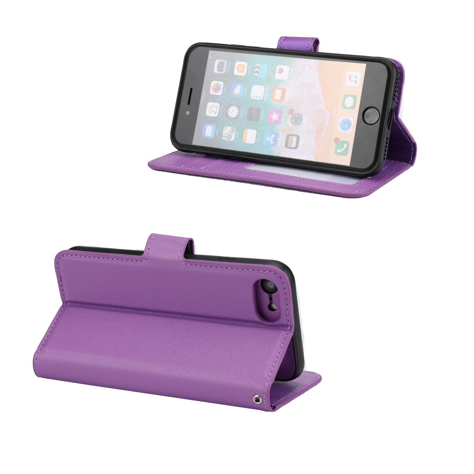 iPhone SE (2022/2020) / 8 / 7 Leder Tasche mit Kartenfächer   Magnetische Schutzhülle - Lila