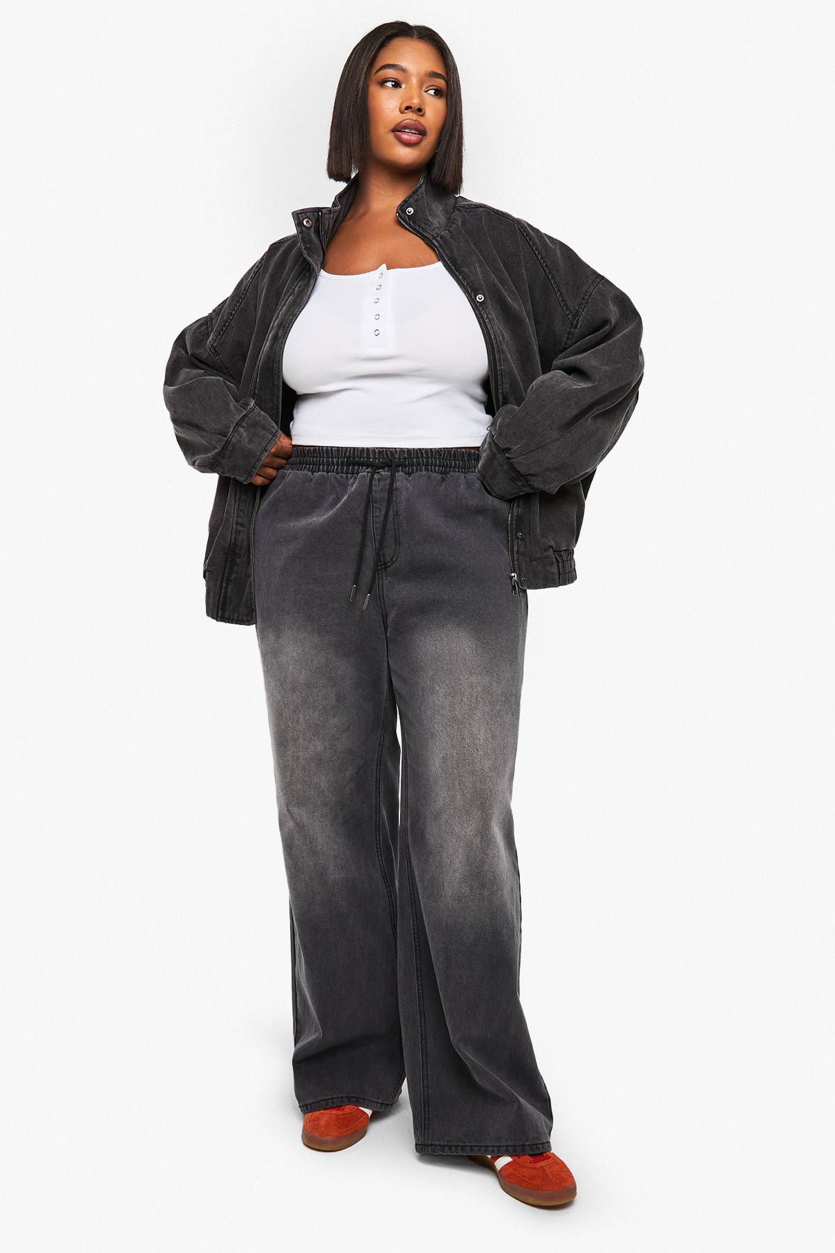 boohoo Jean délavé à taille élastique Plus