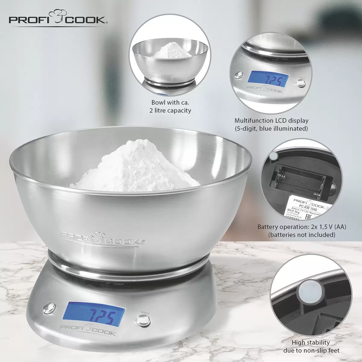 Digitale Küchenwaage Profi Cook PC-KW 1040 Silber