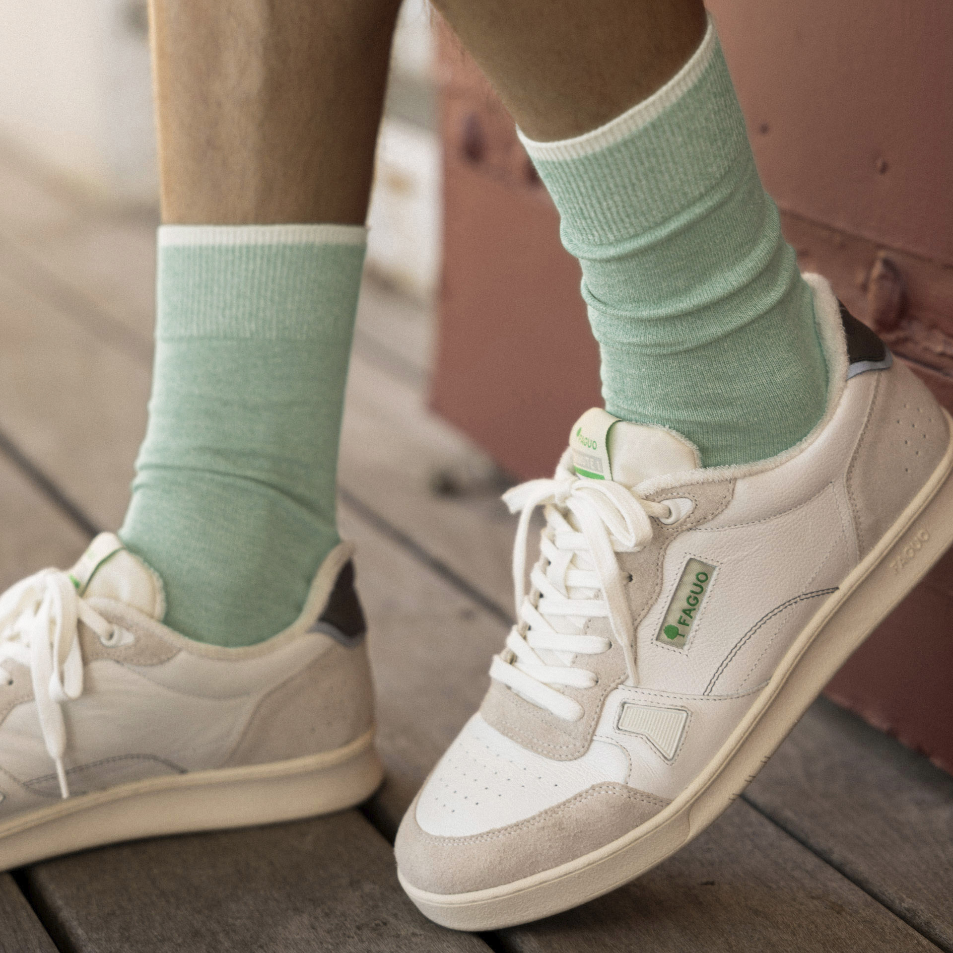 Chaussettes bleues & vert menthe coton et polyester recyclé - modèle socks x3