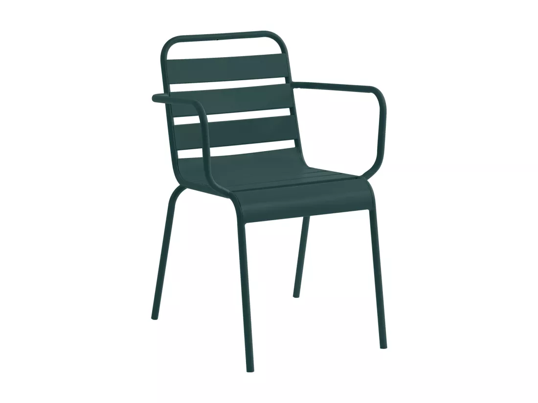 Salle à manger de jardin en métal - une table D.110 cm et 4 fauteuils empilables - Vert sapin - MIRMANDE de MYLIA