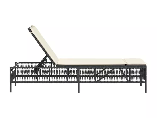 Chaise longue avec coussin noir résine tressée