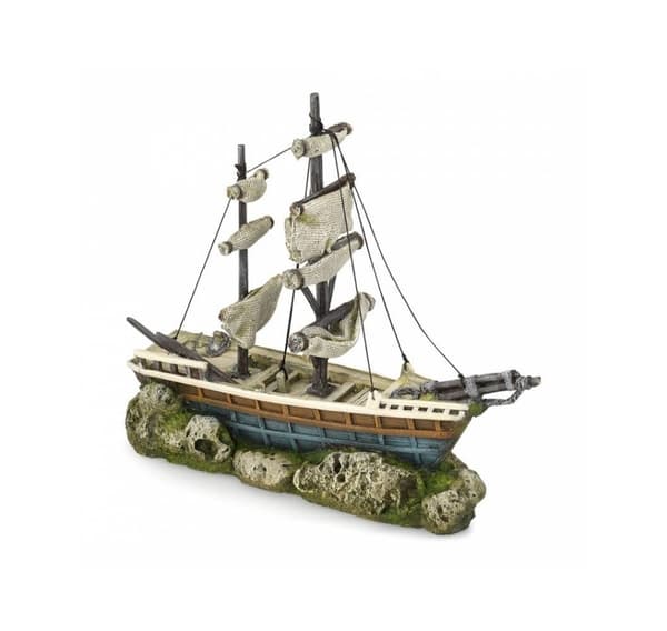 Akvarie dekorasjon, båt med seil 38x12,5x31,5cm