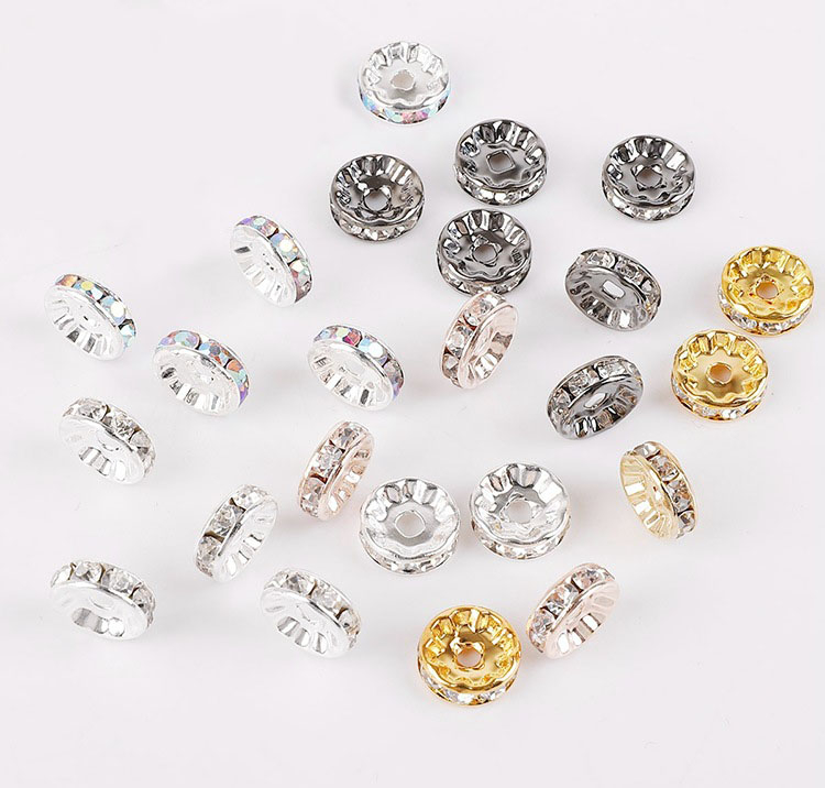 (50er Set) Strass Perlen DIY Bastel Schmuck Glitzer Zwischenperle für Armband / Kette - Metallic