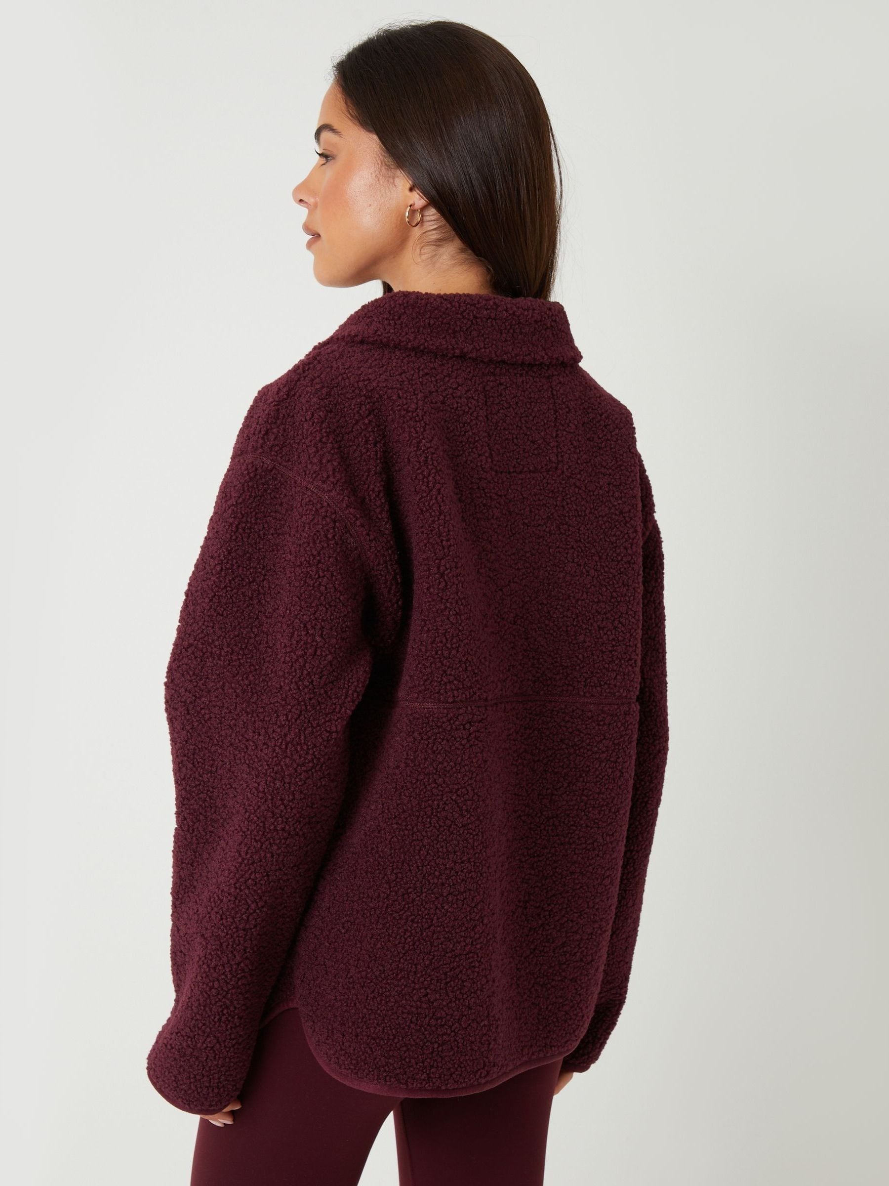 Bordeauxrood - Threadbare borgfleece met korte rits