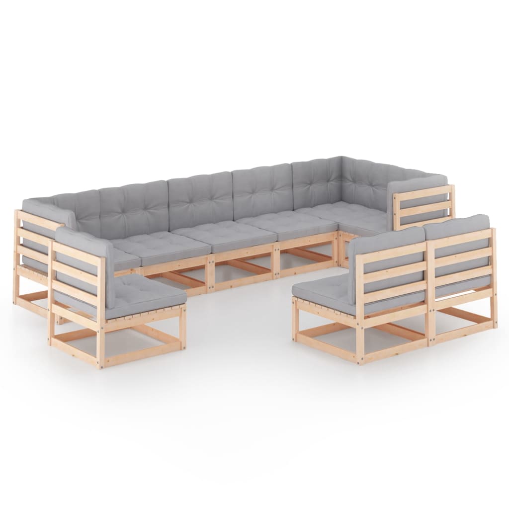Salon de jardin meuble d'extérieur ensemble de mobilier 9 pièces avec coussins bois de pin massif