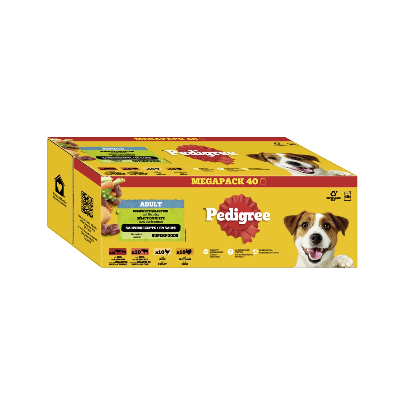 Pedigree Nassfutter Hund Adult, Multipack, Gemischte-Selektion mit Gemüse, in Sauce 40x100 g