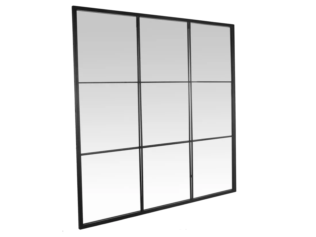Miroir industriel fenêtre 9 vues métal noir 120x120cm