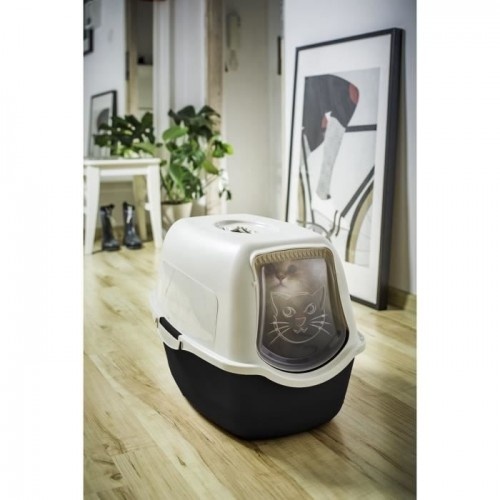 Caixa de areia para gatos Cstore, feita com PP reciclado, nas cores preto e branco.