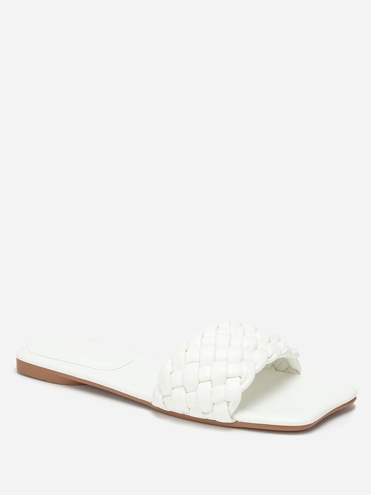 Mules plates carrées à bride tressée- Blanc