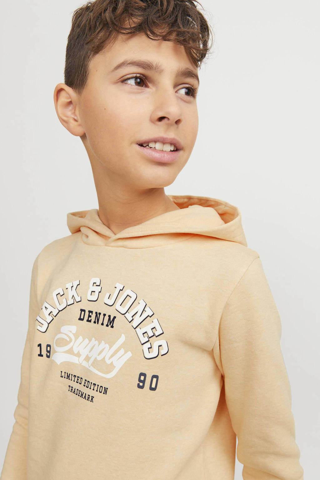JACK & JONES hoodie met tekst lichtoranje