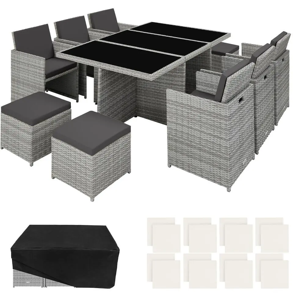 tectake - tuinset New York - wicker - lichtgrijs