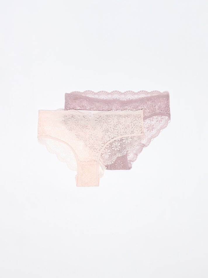 Conjunto com 2 calcinhas de renda - Rosa