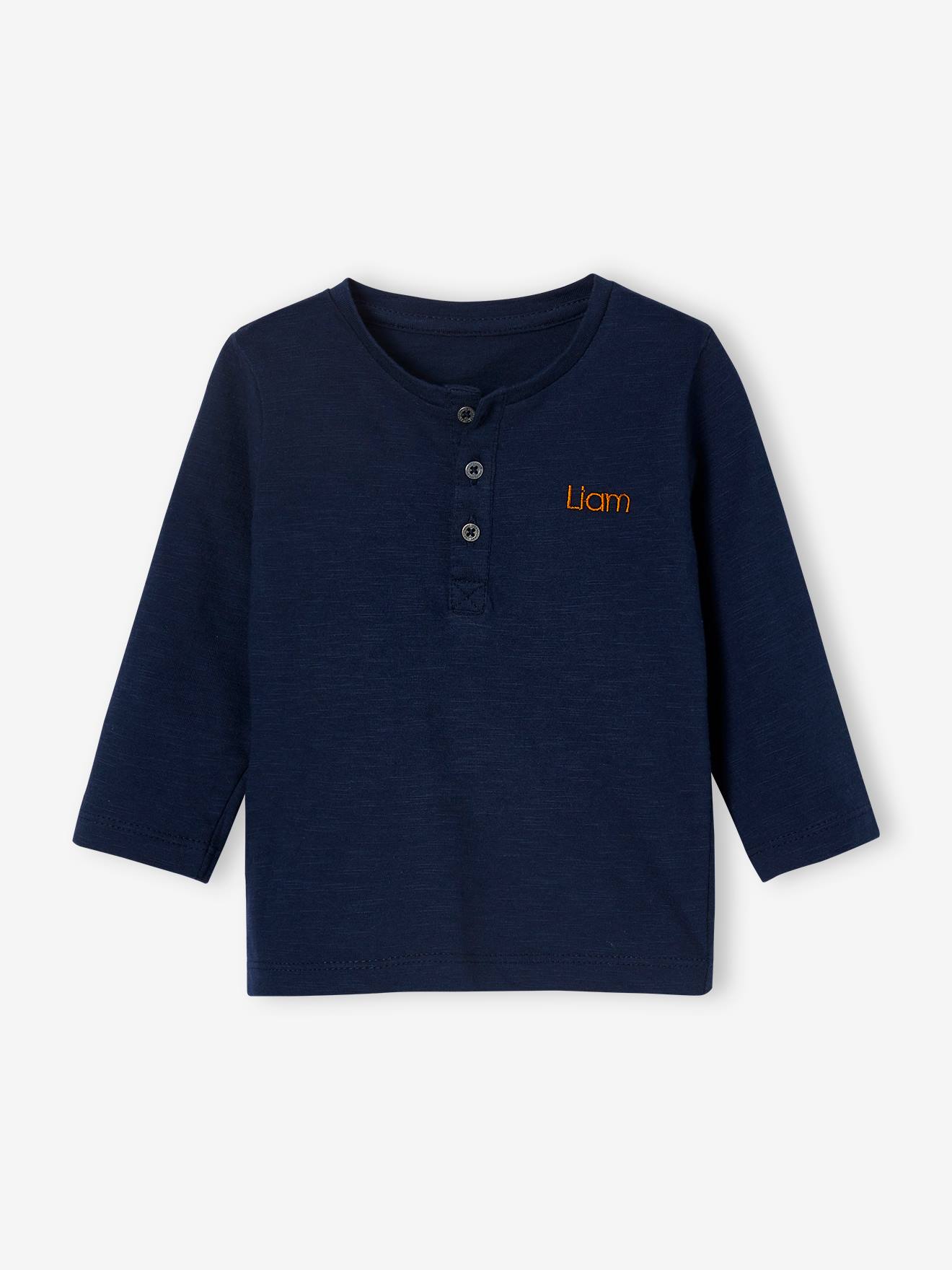 Camiseta personalizável para bebê menino, com gola tunisiana e mangas compridas, lisa, bege claro.