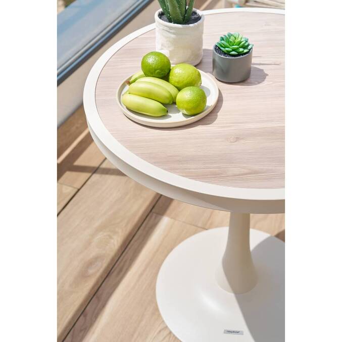 Table de jardin bistro OVIALON Effet bois Lin & Argile