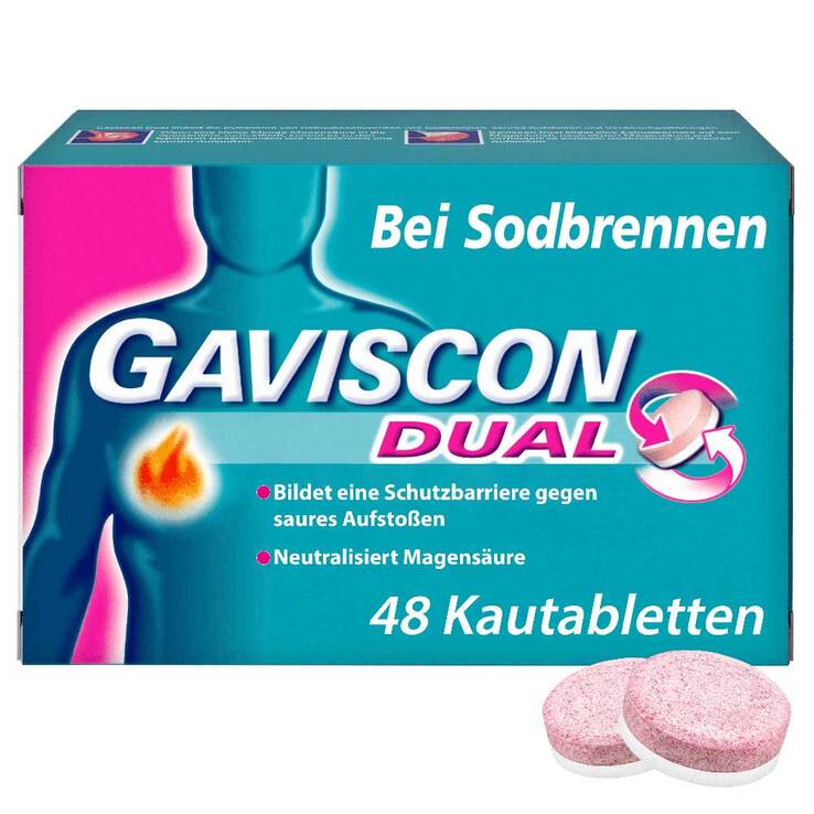GAVISCON® Dual Kautabletten mit Zweifachwirkung gegen Sodbrennen, 48 St