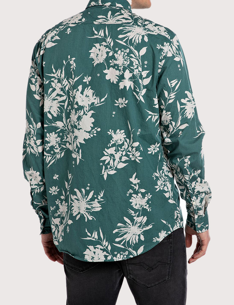 REPLAY CHEMISE HOMME REGULAR IMPRIMÉ VERT PÂLE
