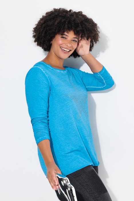 T-Shirt, Comfort Fit, Glitzersteinchen, langarm