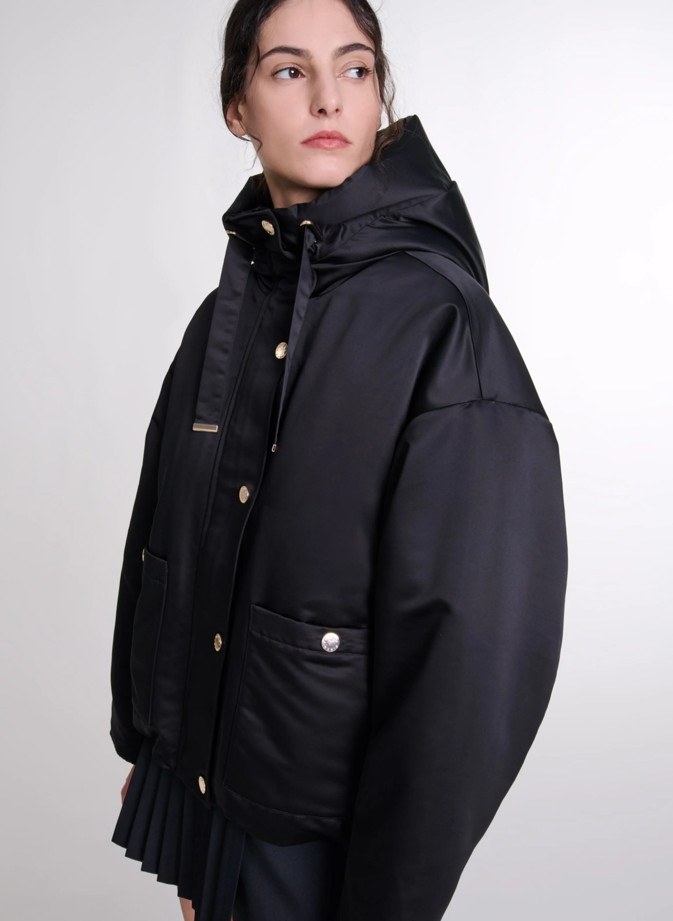 Manteau court à capuche| Noir