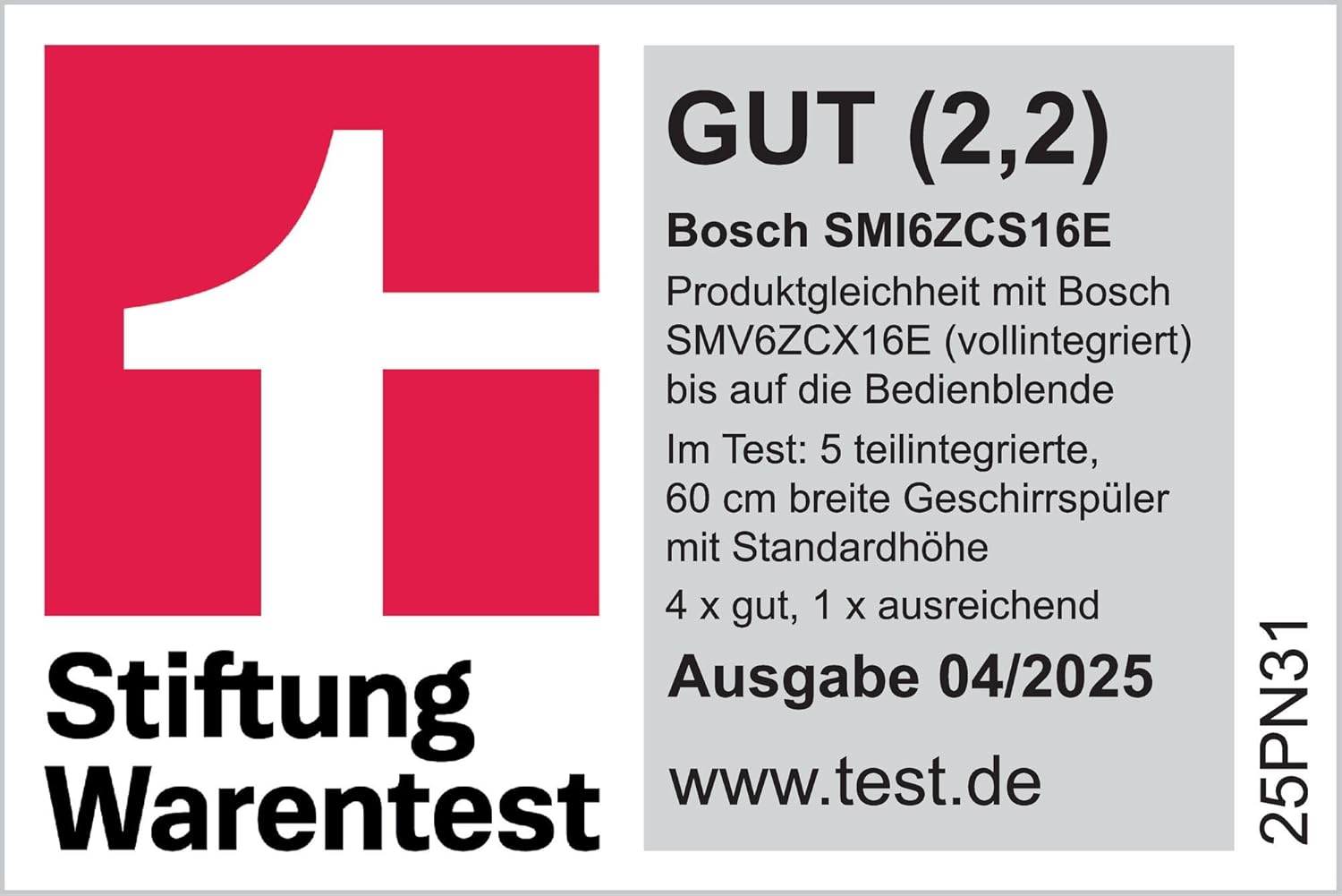 Bosch SMI6ZCS16E, Stiftung Warentest GUT (2,2)*, Serie 6, teilintegrierter Geschirrspüler 60 cm, mit Besteckschublade, Intelligent Programm, Max Flex Körbe, Vario Schublade, Rackmatik, Home Connect