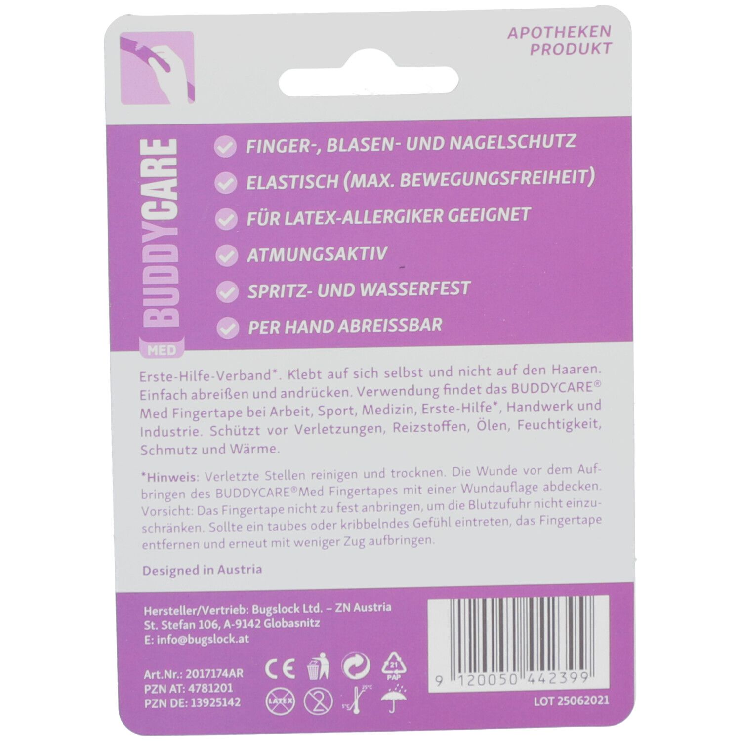 BUDDYCARE® MED Fingertape PURPUR 2,5cmx4,5m Latexfrei