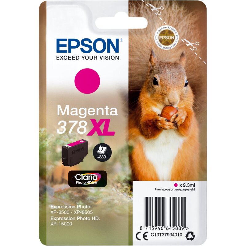 Epson Squirrel Singlepack Magenta 378XL Claria Photo HD Ink