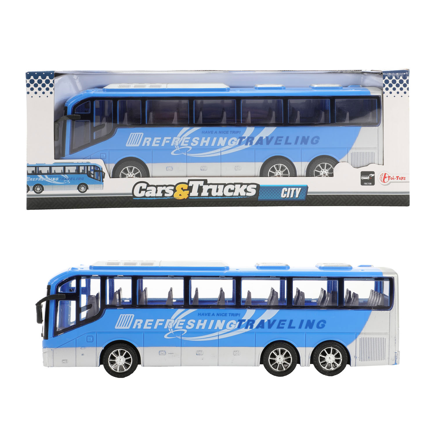Cars & Trucks Reisbus Blauw Frictie, 32cm
