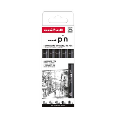 Uniball PIN - Pochettes de 5 feutres techniques - Pointes calibrées assorties