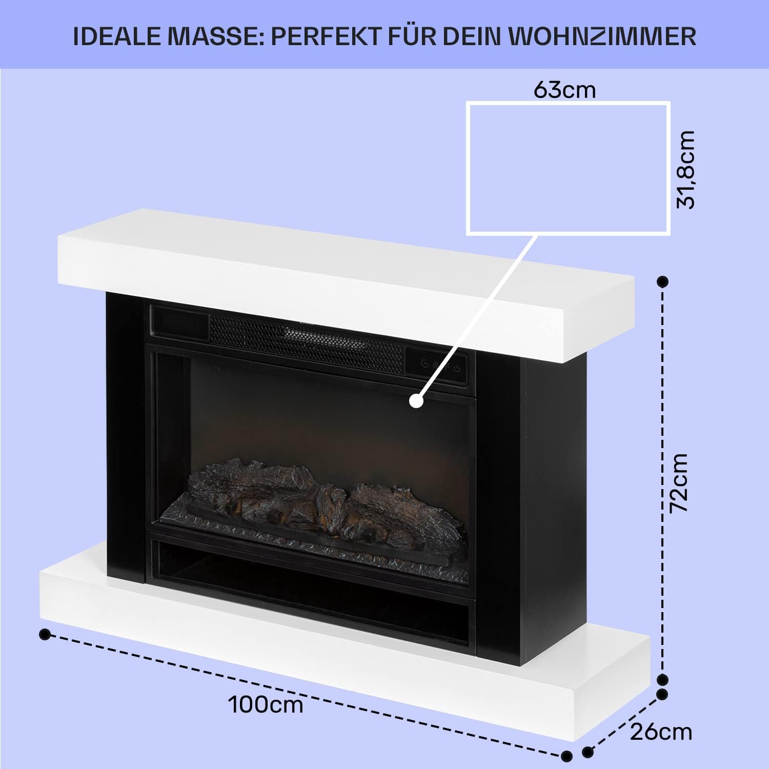 Klarstein Elektrokamin, Elektro Heizungen für Wohnzimmer & Innenräume, Elektrischer Kamin mit LED Flammen, Sparsamer Elektroofen, Heizlüfter mit Timer, Einstellbarer Thermostat, Heizung 1900 W