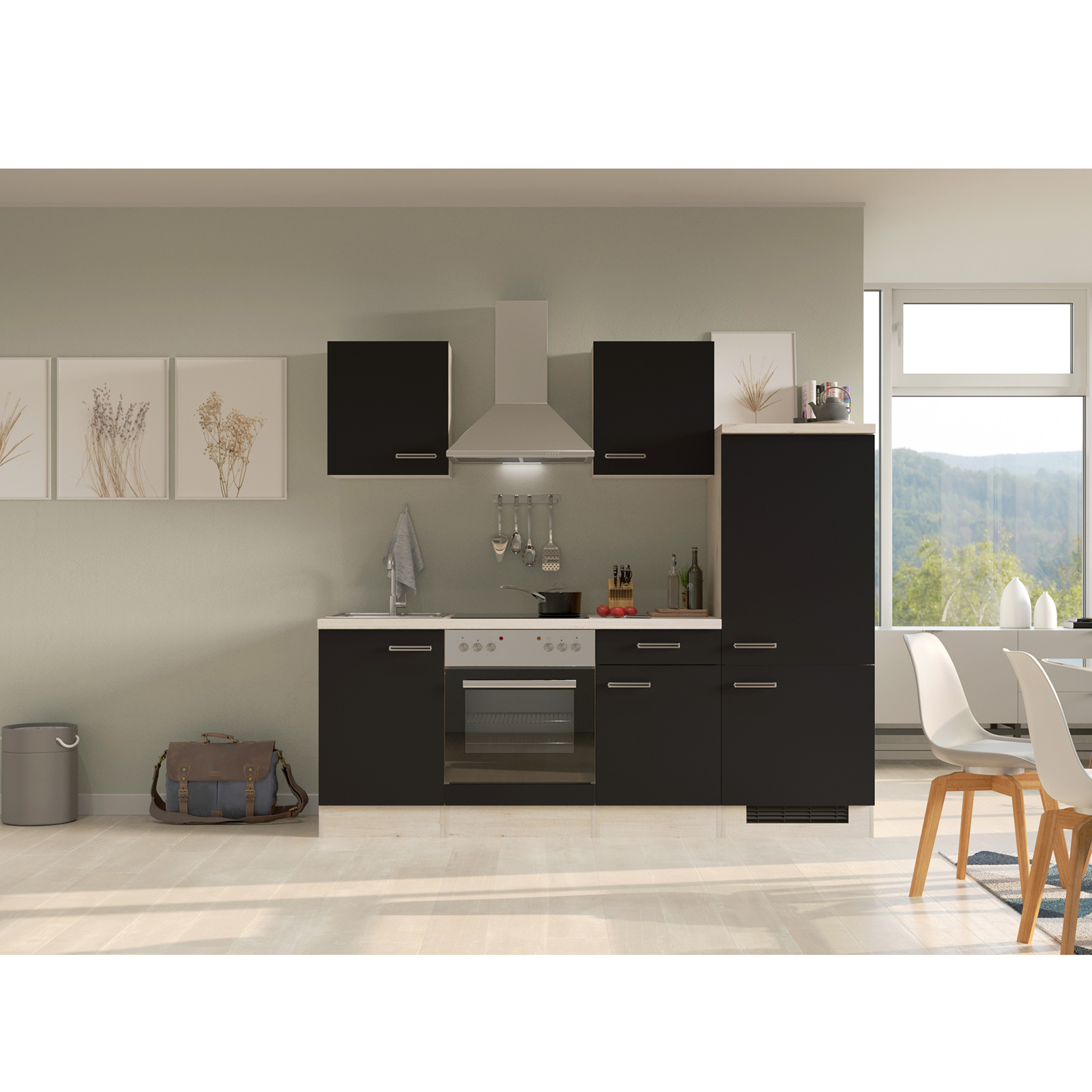 Küchenblock RISENTO - anthrazit miniperl - San Remo Eiche - 220 cm - mit E-Geräten