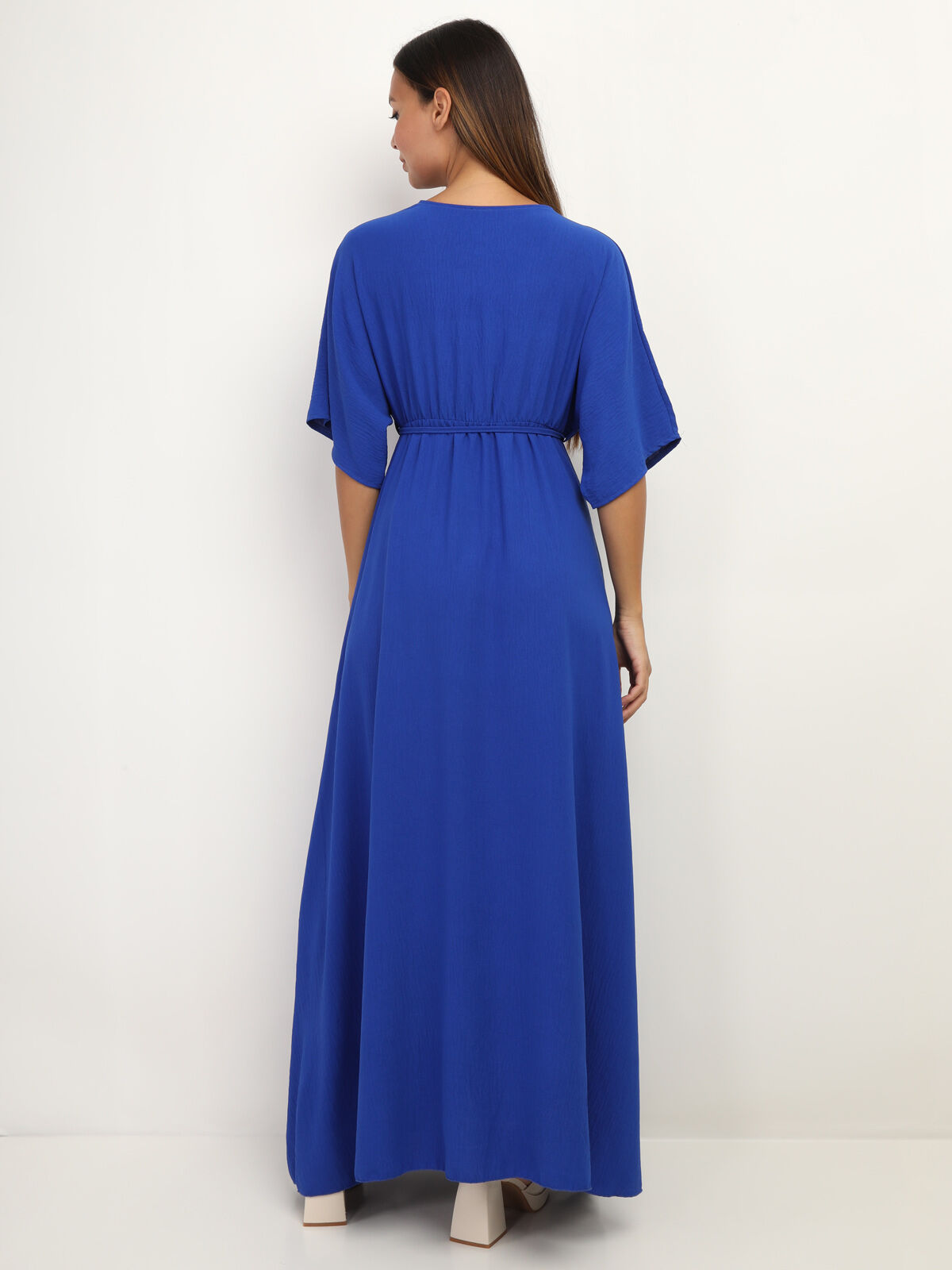 Robe longue boutonnée à fente- Bleu