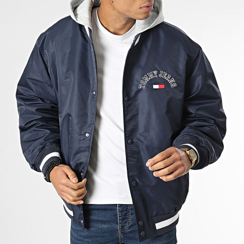 Veste Graphic Satin Bomber 5386 Bleu Marine Gris Chiné