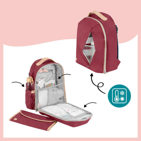 Le Pyla Burgundy multi-pocket Changing Backpack - BABYMOOV