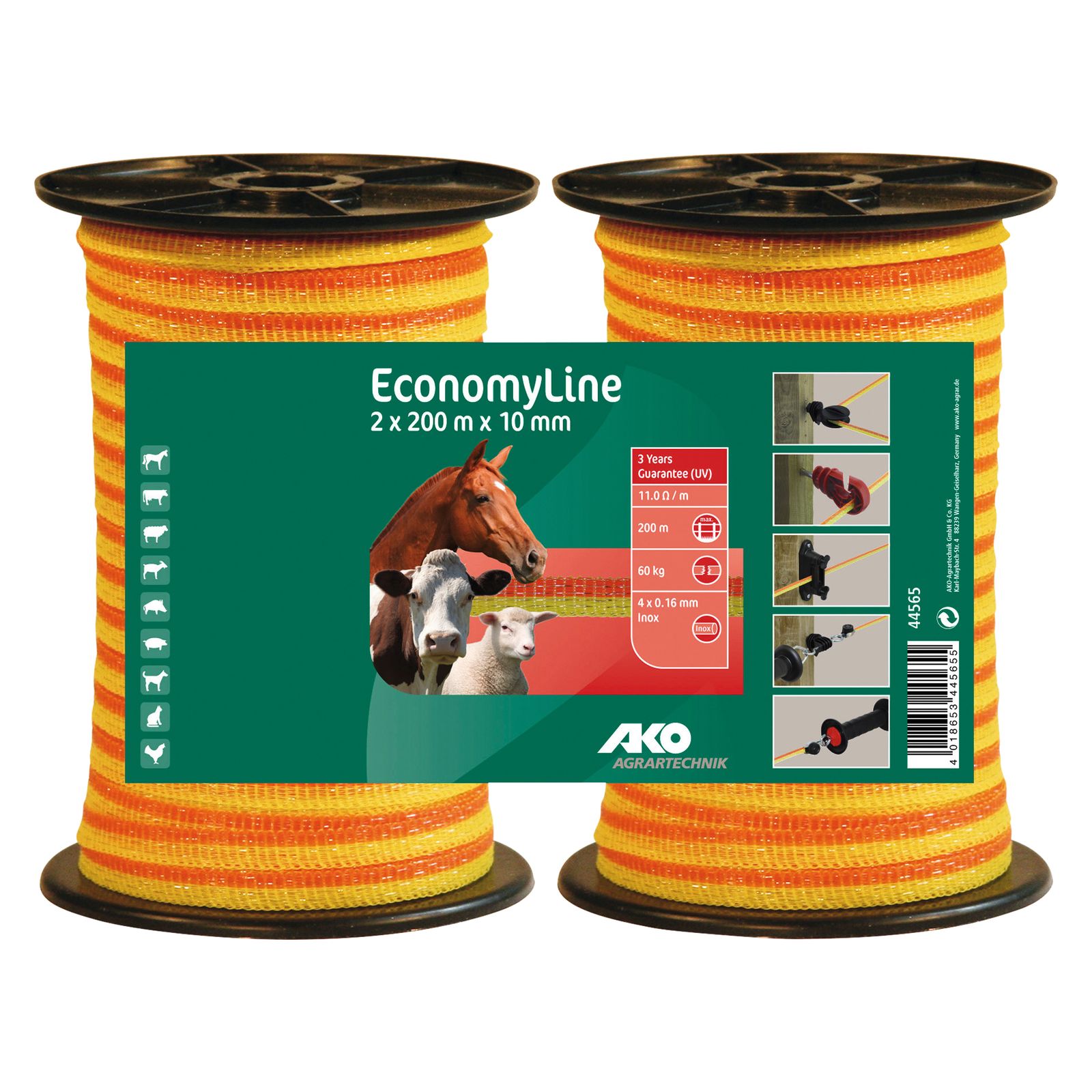 AKO Elektroband- Doppelpack 2er-Set mit je 200 Meter (10 mm)