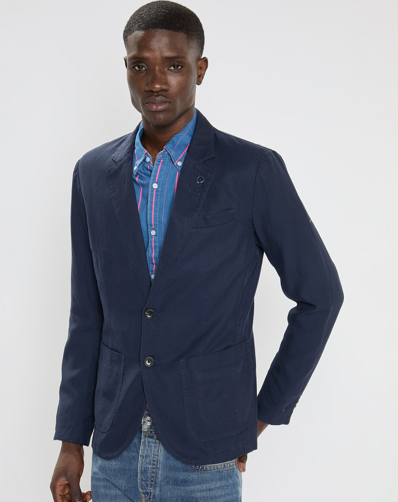 Scotch & Soda Blazer en Lin mélangé Slim Fit bleu marine