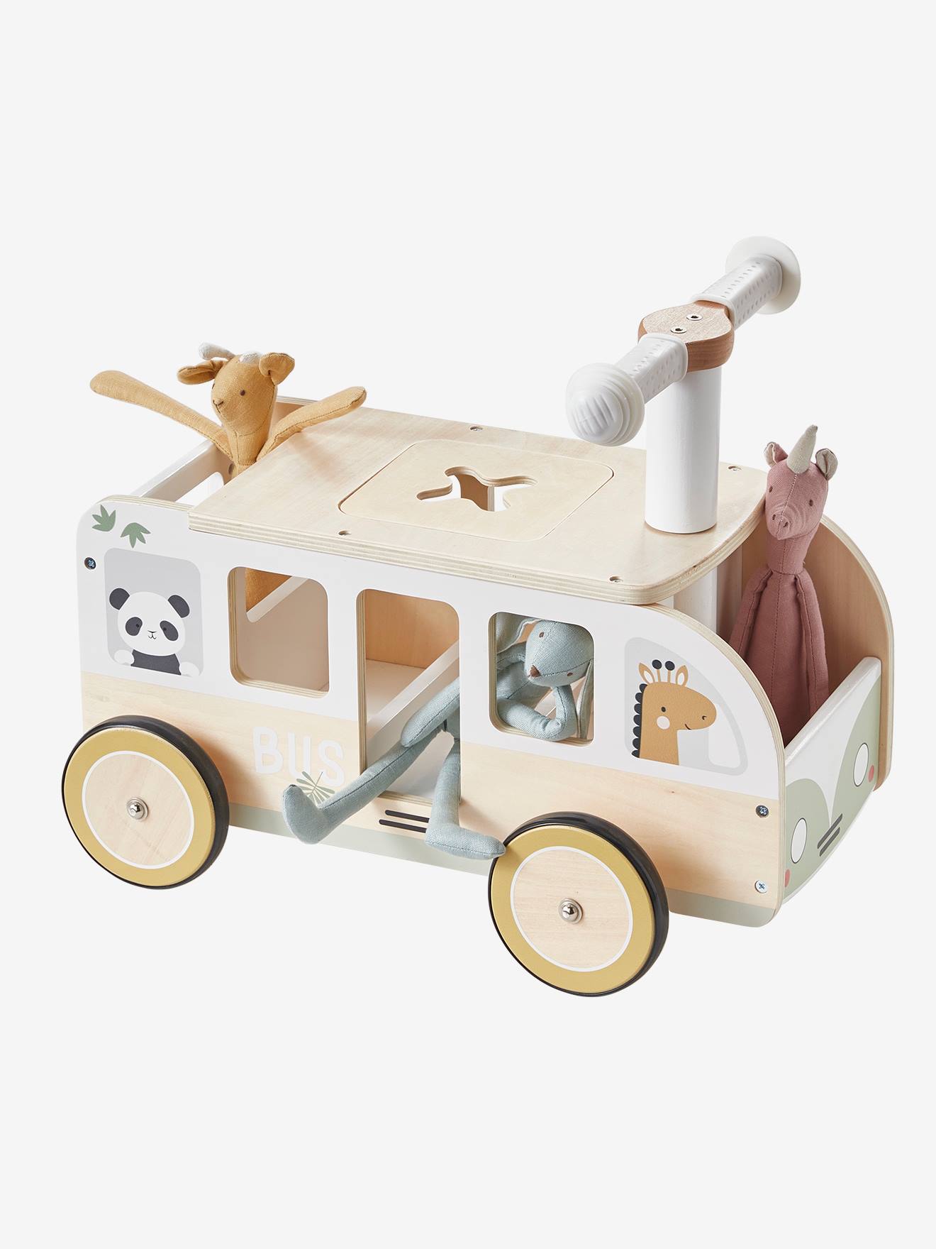 Ônibus de madeira Hanoi para passeio, brinquedo para crianças, certificado FSC® multicolorido