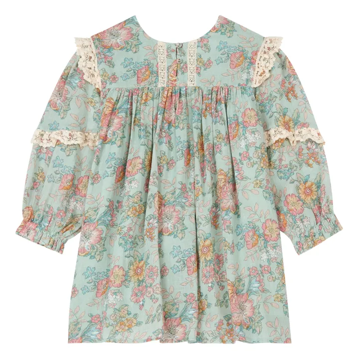 Louise Misha Robe Coton Bio Fleurie Arinola | Vert d'eau